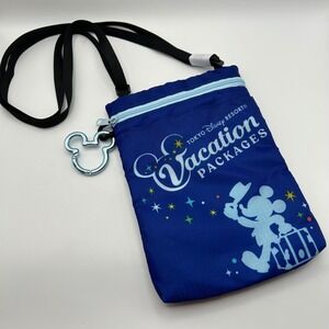 Tokyo Disney Resort Vacation Packages Blue Mickey Mouse Castle Neck Pouch Bag